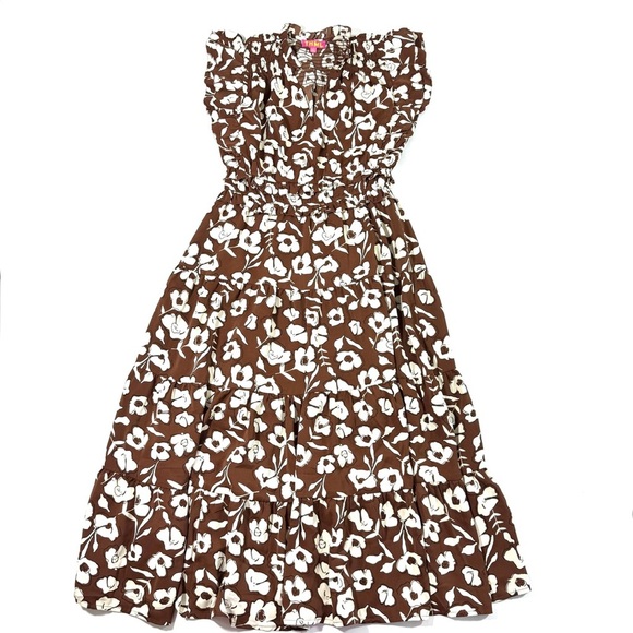THML Brown Tiered Floral Midi Dress Size Small - Picture 1 of 6